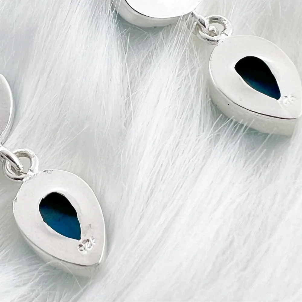 Solid 925 Set Blue Jasper Pink Opal Larimar Pendant Spinel Necklace Earrings - Picture 5 of 8